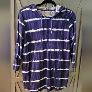 Belle Beach Blue and White Knit Hooded Top